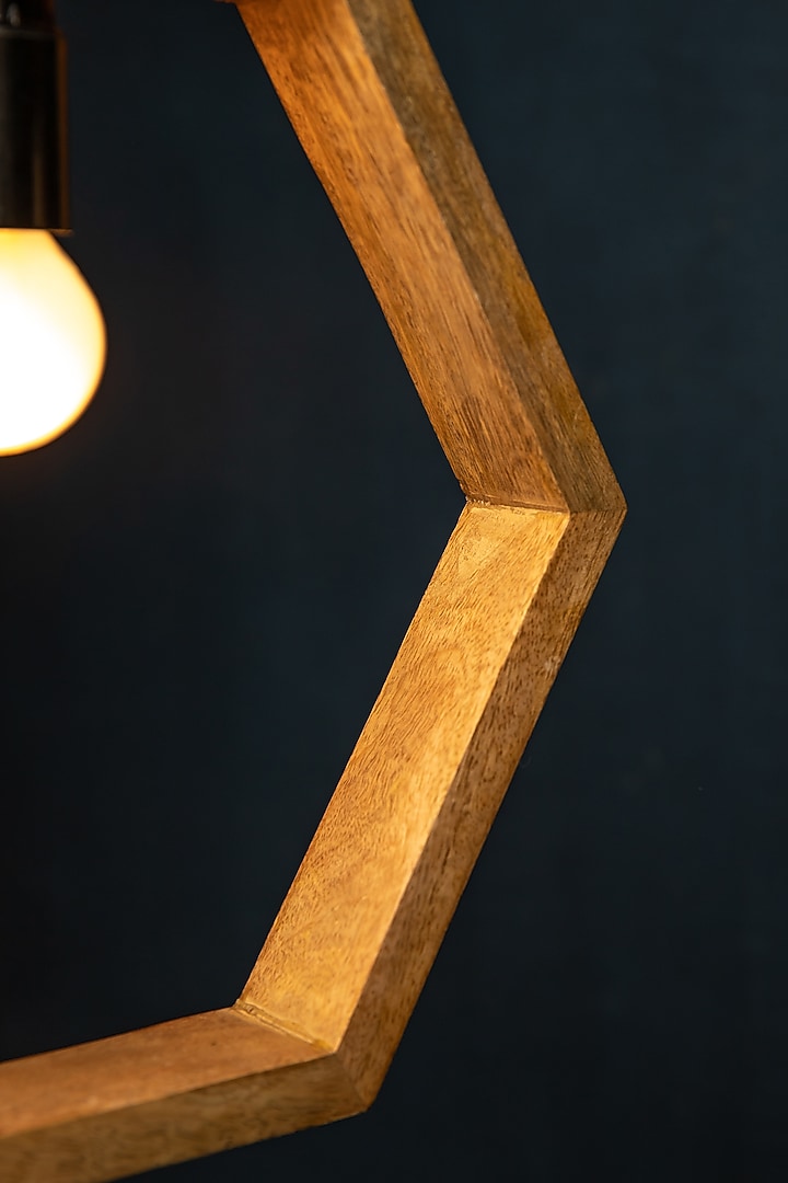 Natural Wood Hexagonal Hanging Lamp by Logam at Pernia's Pop Up Shop