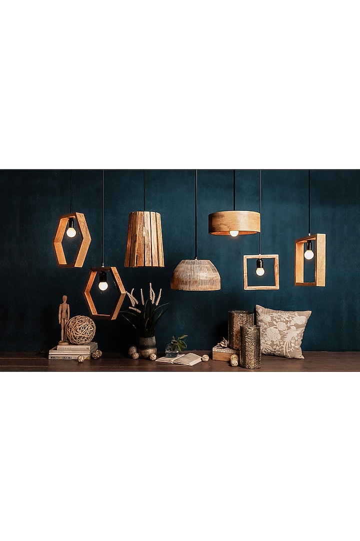 Natural Wood Hexagonal Hanging Lamp by Logam at Pernia's Pop Up Shop