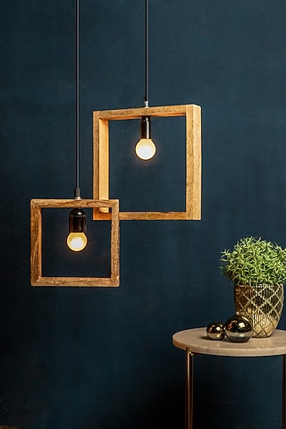 Natural Wood Square Hanging Lamp by Logam