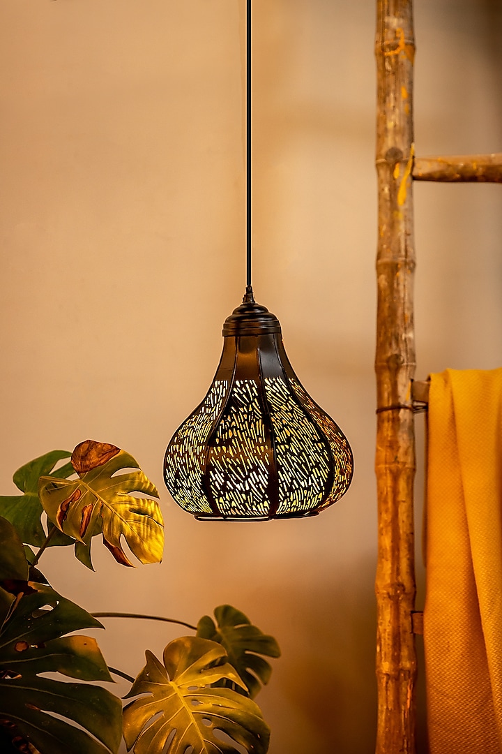 Matt Black & Gold Hanging Light by Logam