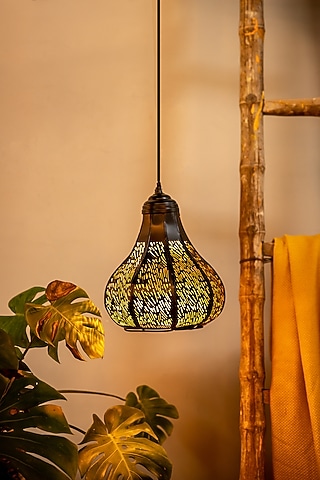 Matt Black & Gold Hanging Light by Logam