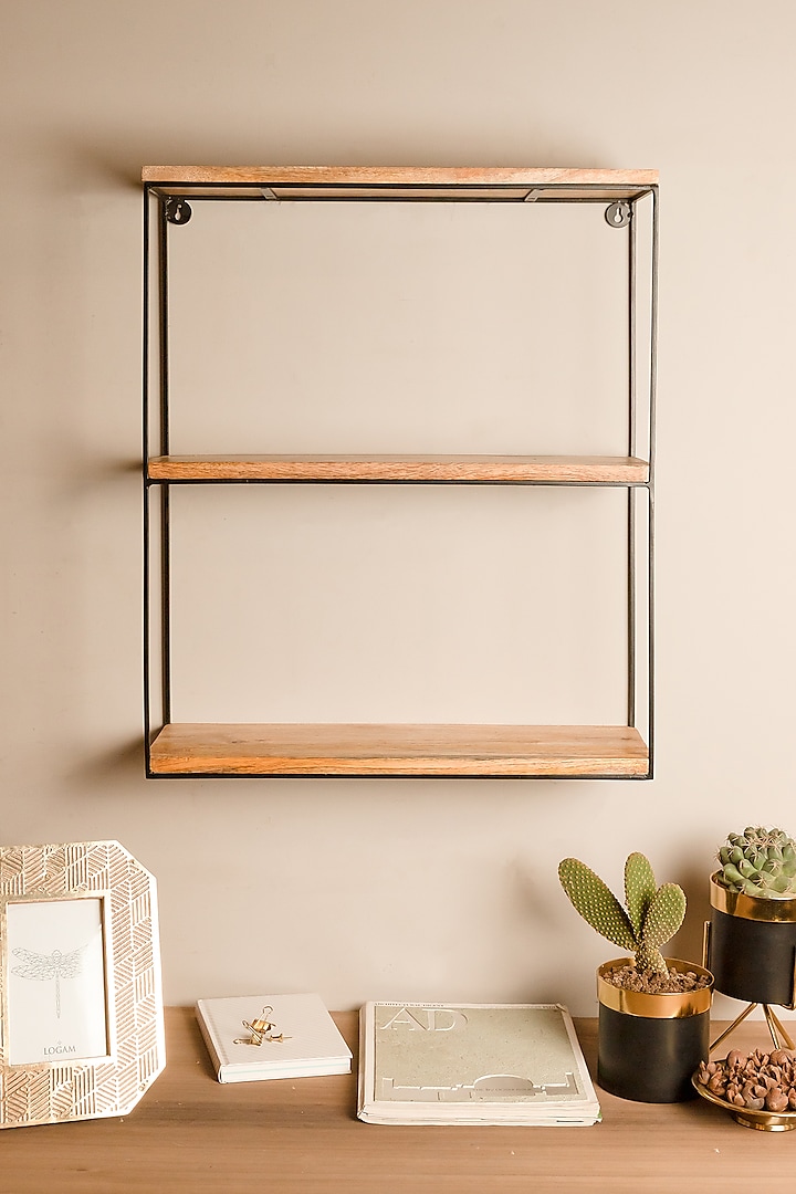 Natural Wooden Three-Tiered Wall Shelve by Logam