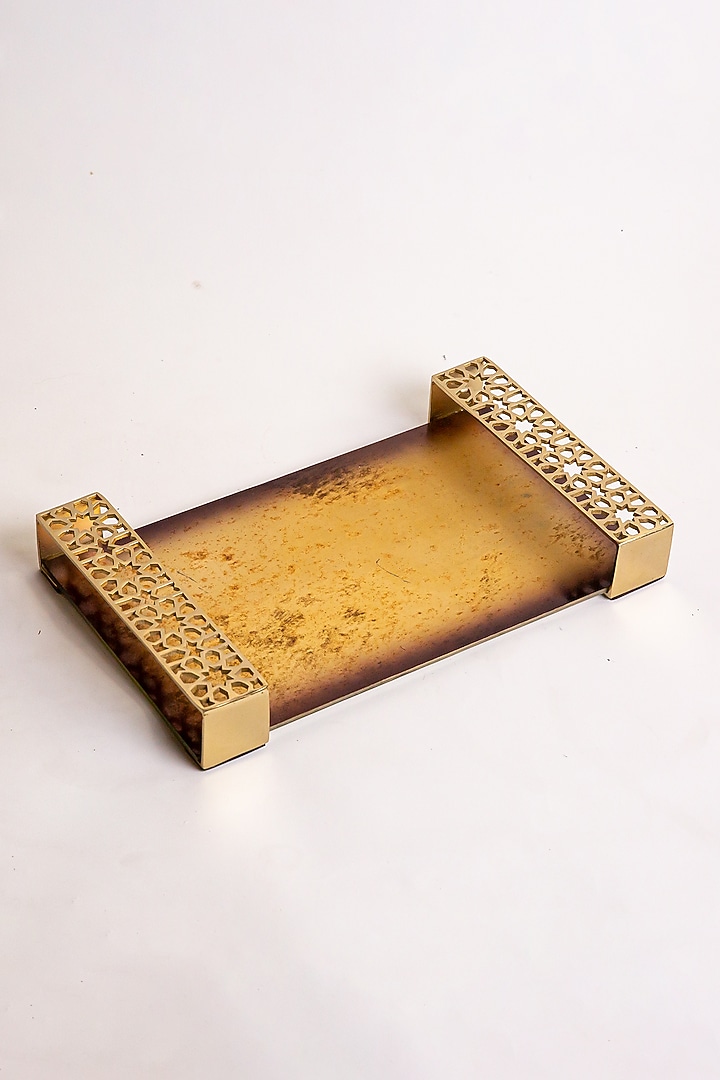 Shiny Gold Aluminium & Glass Tray by Logam at Pernia's Pop Up Shop