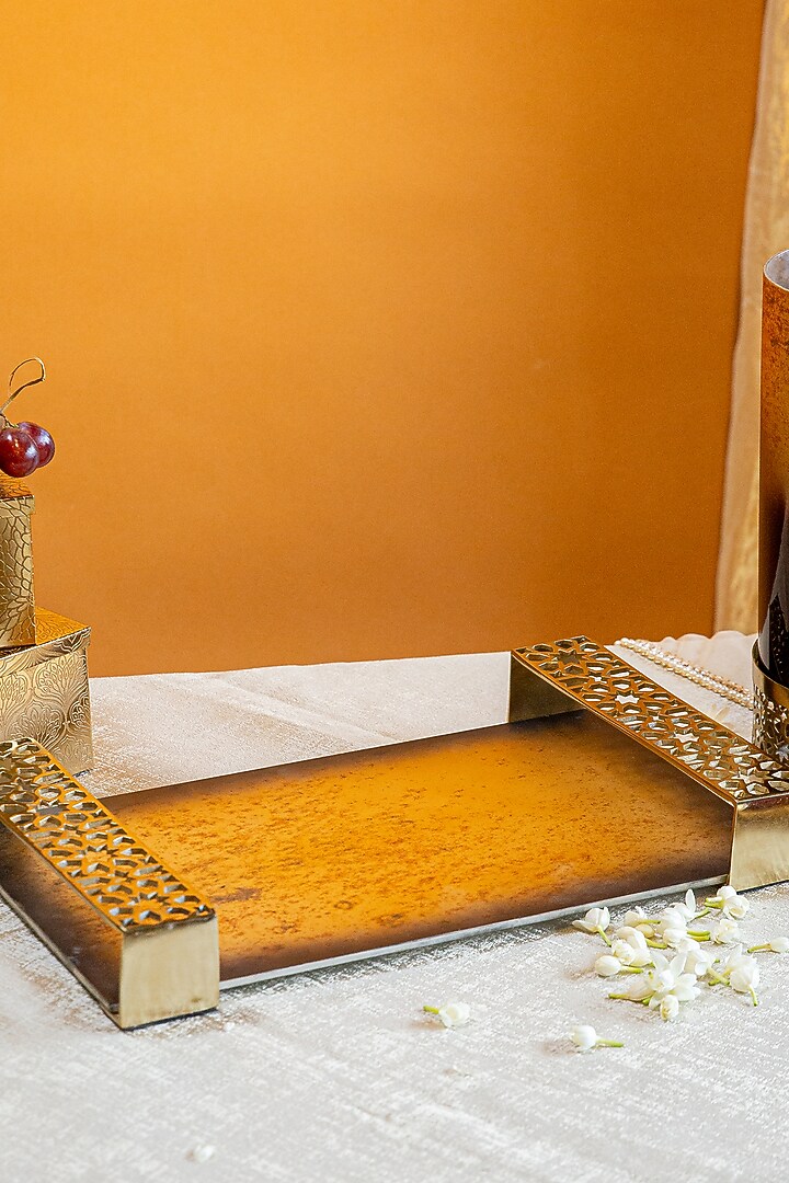Shiny Gold Aluminium & Glass Tray by Logam at Pernia's Pop Up Shop