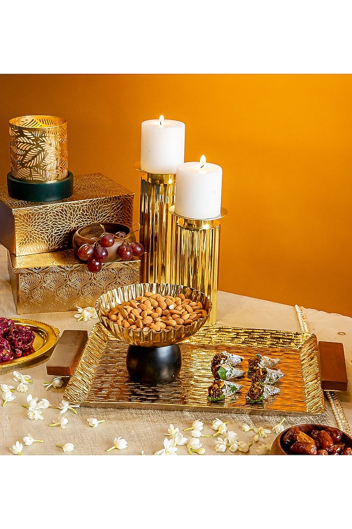 Gold & Dark Wood Aluminium Tray by Logam at Pernia's Pop Up Shop