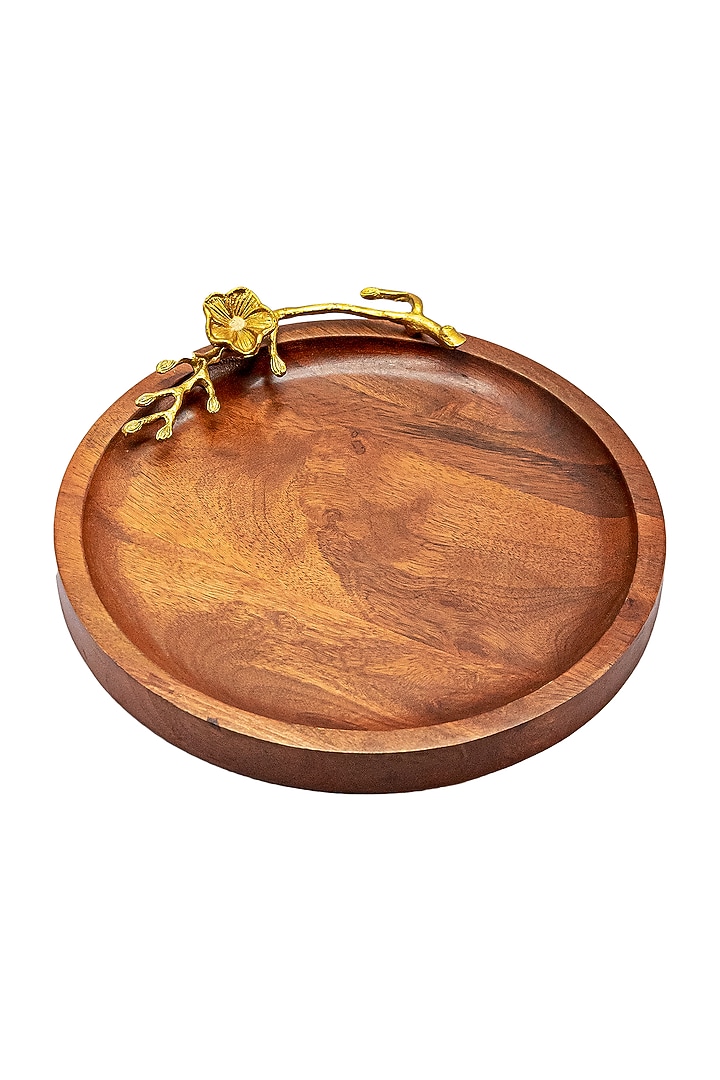 Dark Wood & Shiny Gold Round Tray by Logam at Pernia's Pop Up Shop