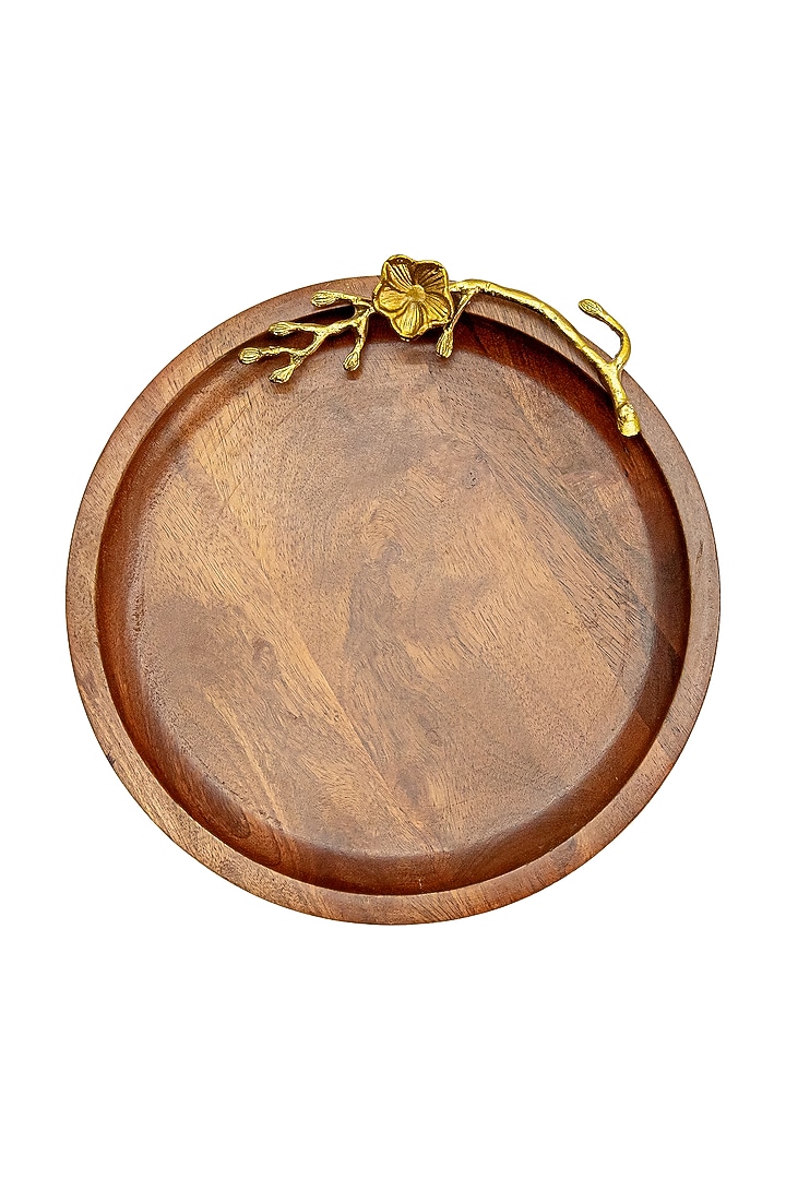 Dark Wood & Shiny Gold Round Tray by Logam at Pernia's Pop Up Shop