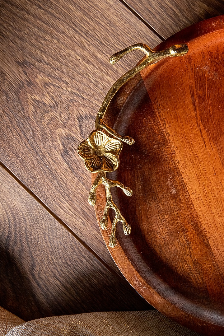 Dark Wood & Shiny Gold Round Tray by Logam at Pernia's Pop Up Shop