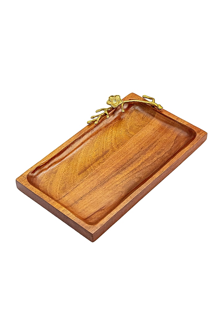 Dark Wood & Shiny Gold Rectangle Tray by Logam at Pernia's Pop Up Shop
