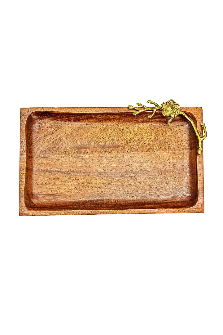 Dark Wood & Shiny Gold Rectangle Tray by Logam at Pernia's Pop Up Shop