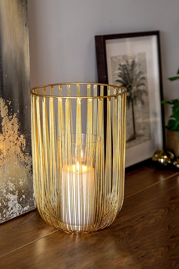 Shiny Gold Mild Steel & Glass Candle Holder by Logam at Pernia's Pop Up Shop