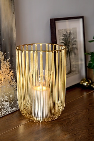 Shiny Gold Mild Steel & Glass Candle Holder by Logam