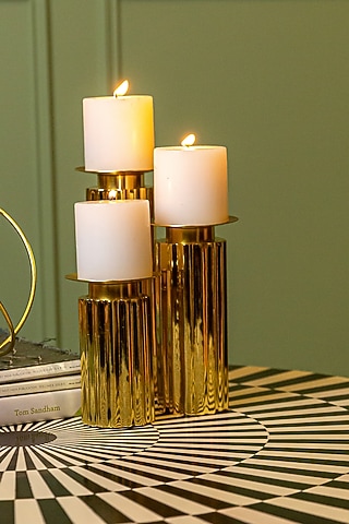 Shiny Gold Stainless Steel Candle Holders (Set of 3) by Logam