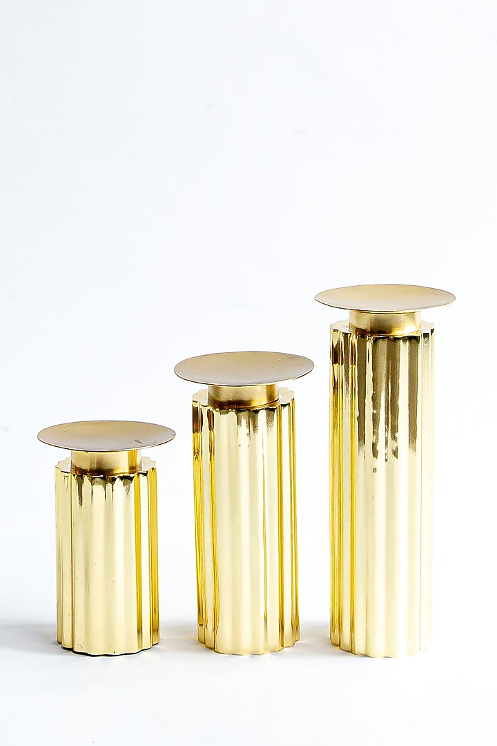 Shiny Gold Stainless Steel Candle Holders (Set of 3) by Logam at Pernia's Pop Up Shop