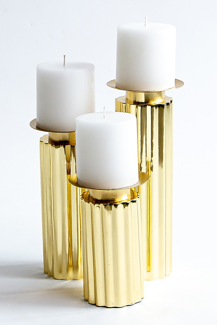 Shiny Gold Stainless Steel Candle Holders (Set of 3) by Logam at Pernia's Pop Up Shop