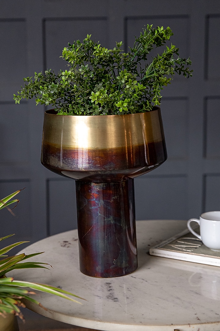 Antique Brass Mild Steel Ombre Planters (Set of 2) by Logam at Pernia's Pop Up Shop