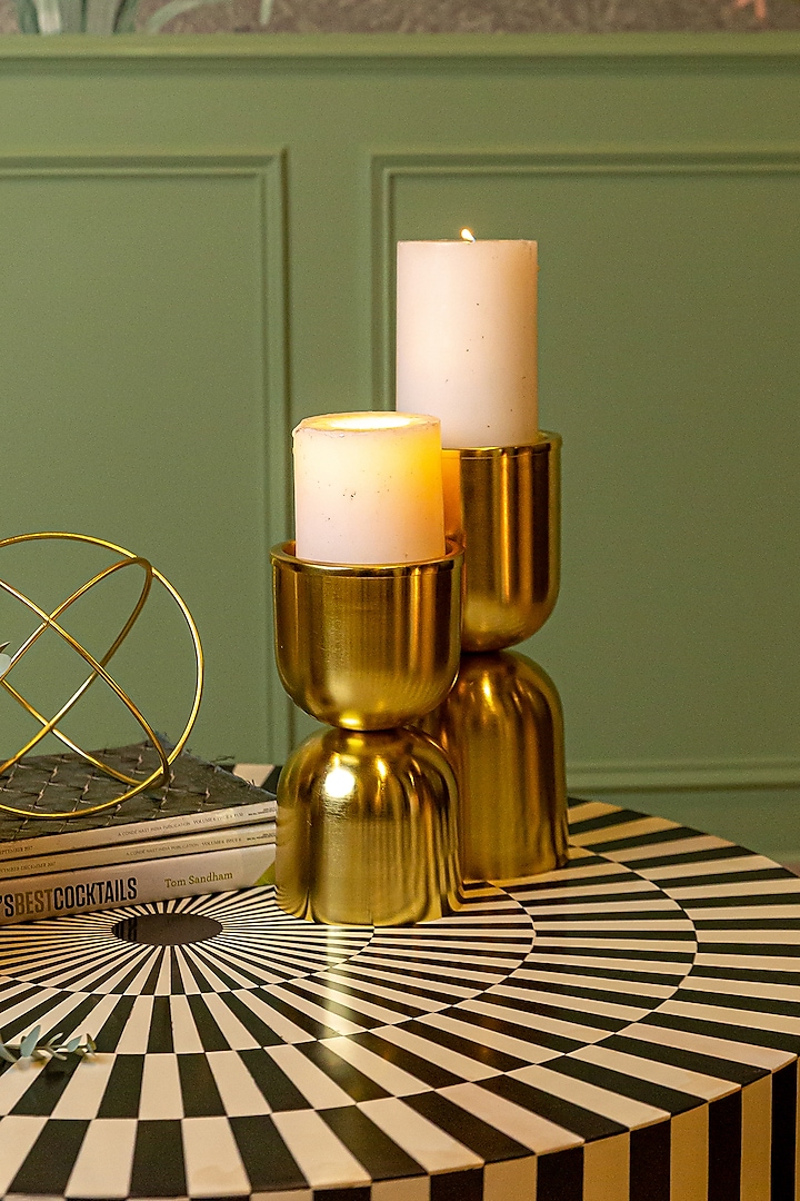 Shiny Gold Mild Steel Candle Holder by Logam