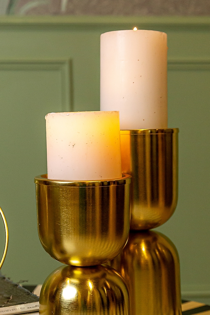 Shiny Gold Mild Steel Candle Holder by Logam at Pernia's Pop Up Shop
