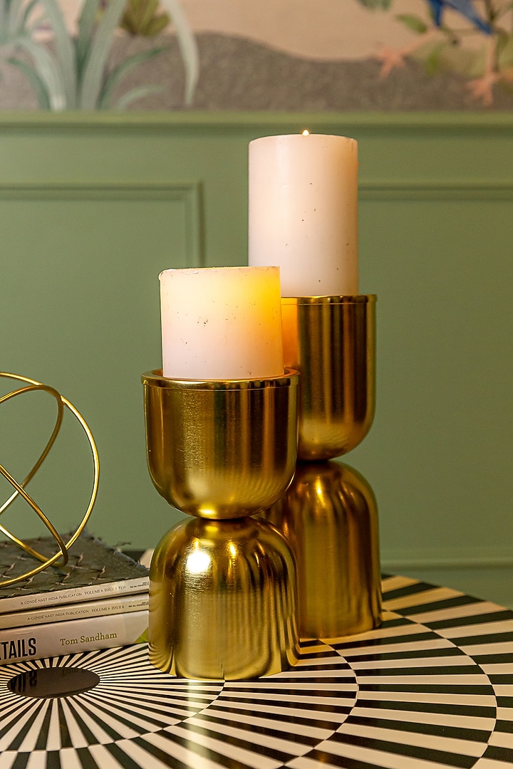 Shiny Gold Mild Steel Candle Holder by Logam at Pernia's Pop Up Shop