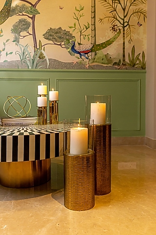 Antique Brass Mild Steel & Glass Candle Holder by Logam