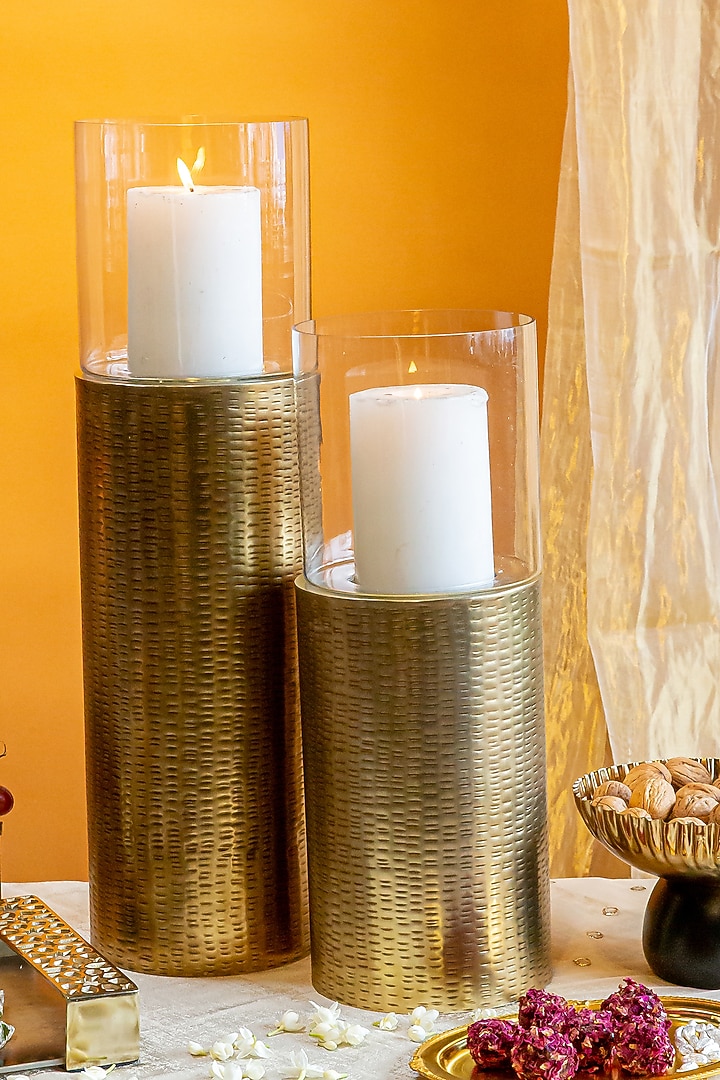 Antique Brass Mild Steel & Glass Candle Holder by Logam at Pernia's Pop Up Shop