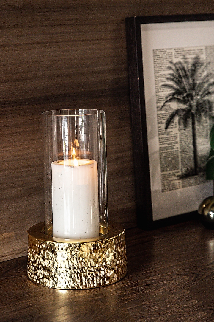 Gold Aluminium & Glass Candle Holder by Logam at Pernia's Pop Up Shop