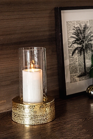 Gold Aluminium & Glass Candle Holder by Logam