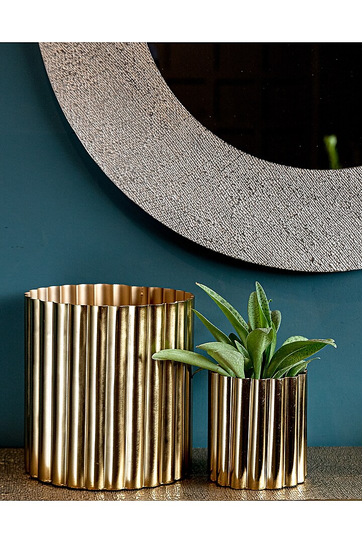 Shiny Gold Mild Steel Planters (Set of 2) by Logam at Pernia's Pop Up Shop