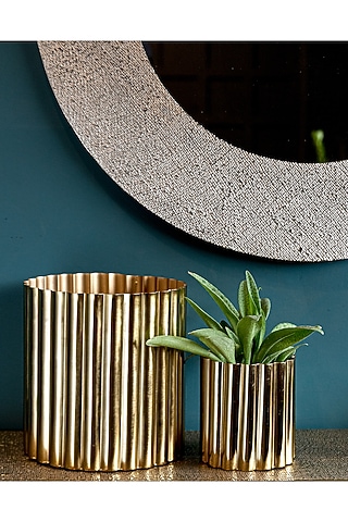 Shiny Gold Mild Steel Planters (Set of 2) by Logam