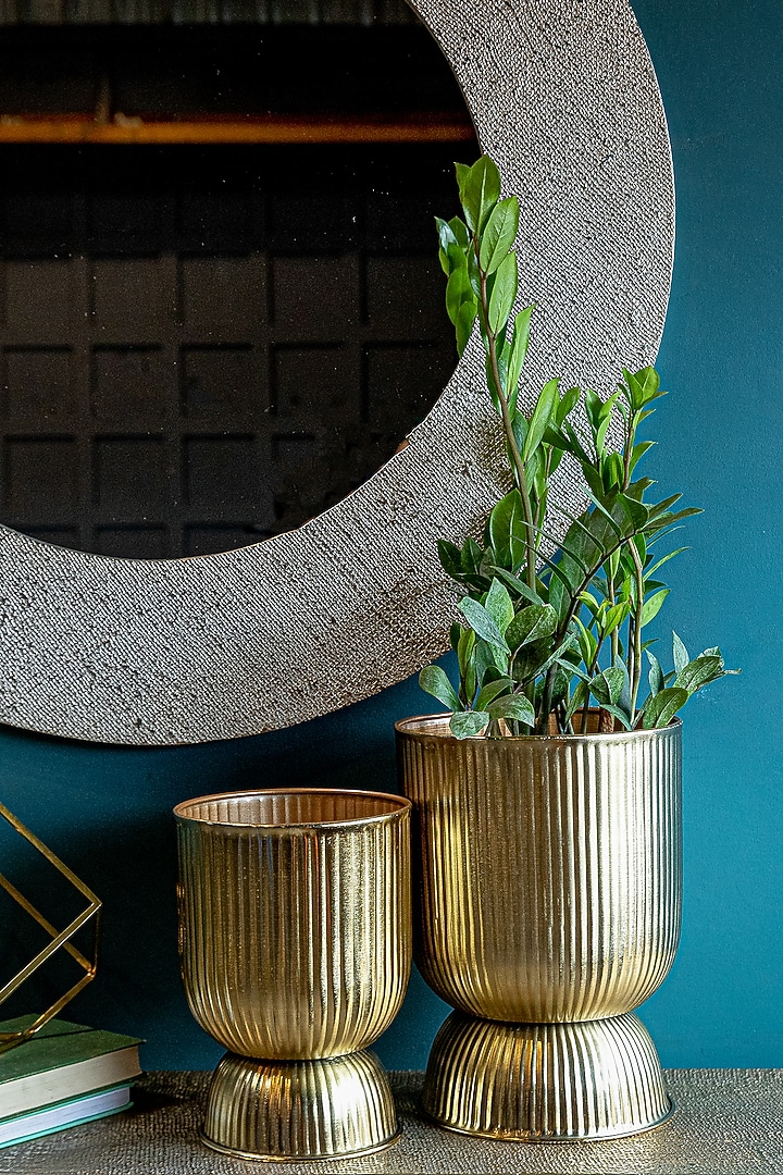 Shiny Gold Mild Steel Planters (Set of 2) by Logam at Pernia's Pop Up Shop