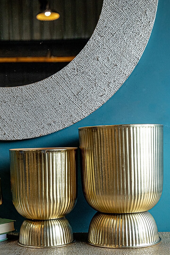 Shiny Gold Mild Steel Planters (Set of 2) by Logam at Pernia's Pop Up Shop