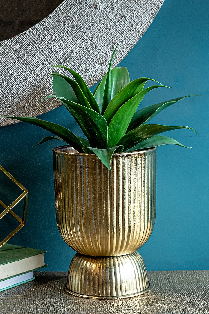 Shiny Gold Mild Steel Planters (Set of 2) by Logam at Pernia's Pop Up Shop