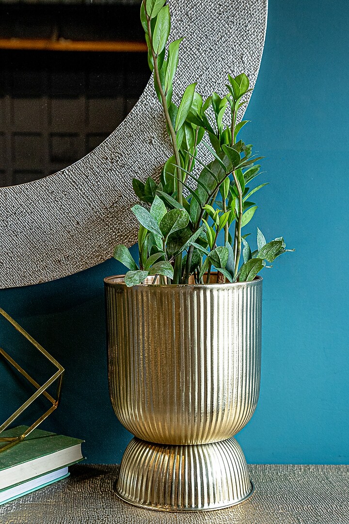 Shiny Gold Mild Steel Planters (Set of 2) by Logam at Pernia's Pop Up Shop