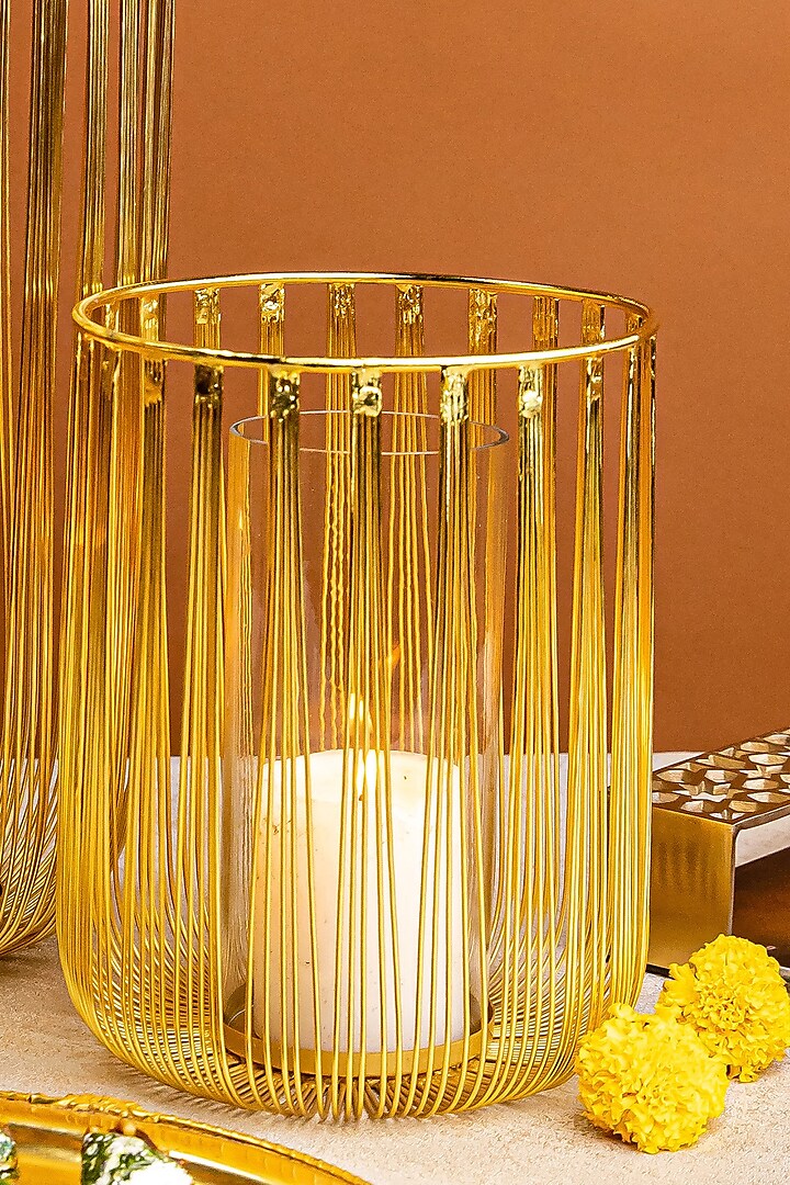 Gold Steel & Glass Candle Holder by Logam at Pernia's Pop Up Shop