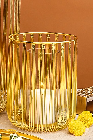 Gold Steel & Glass Candle Holder by Logam