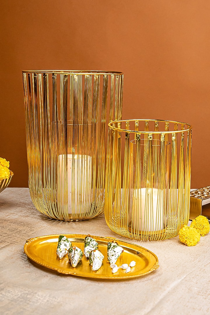 Gold Steel & Glass Candle Holder by Logam at Pernia's Pop Up Shop