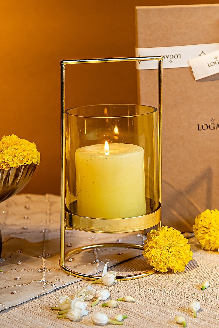 Gold & Smoked Yellow Candle Holder by Logam