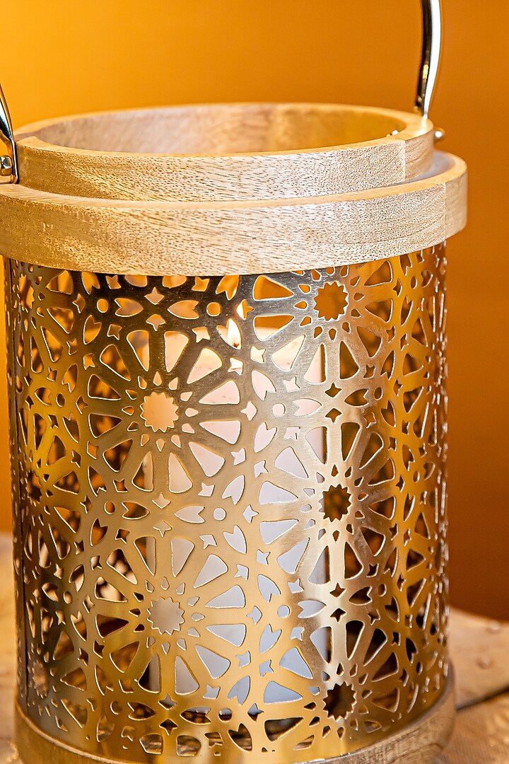 Gold Steel & Mango Wood Hurricane by Logam at Pernia's Pop Up Shop