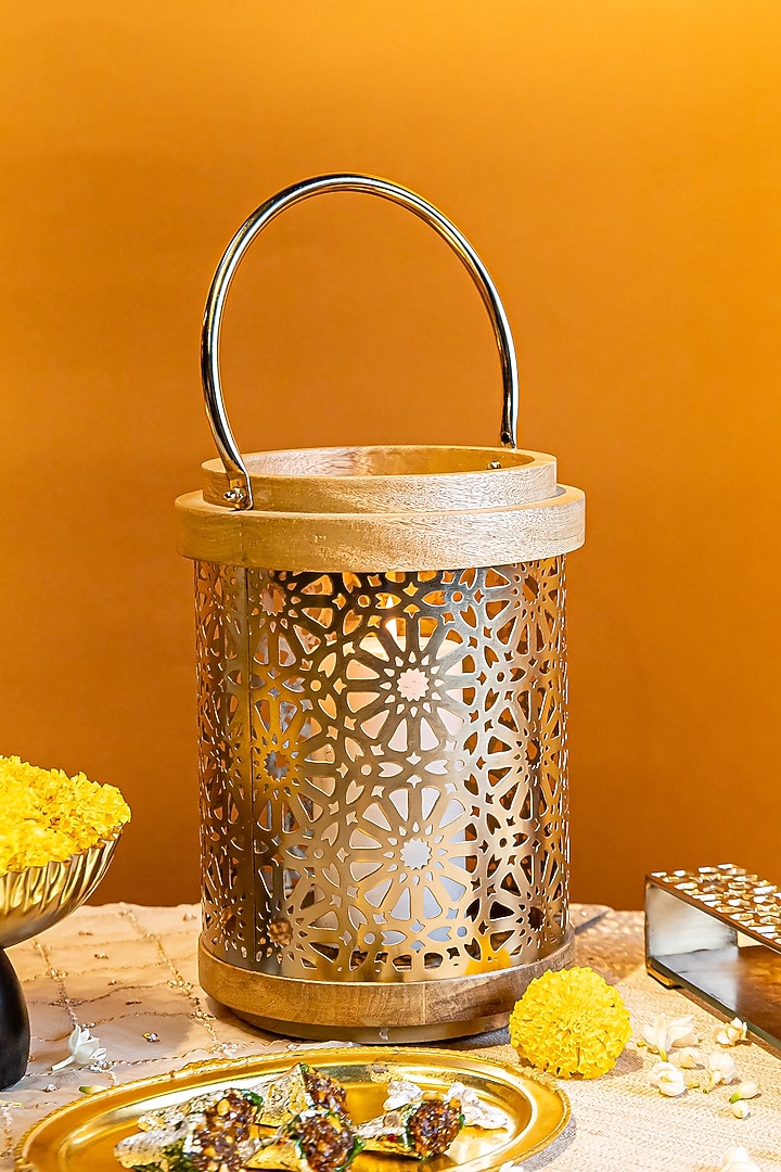 Gold Steel & Mango Wood Hurricane by Logam at Pernia's Pop Up Shop