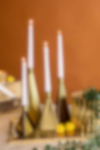 Brushed Gold Stainless Steel Candle Holder (Set of 4) by Logam at Pernia's Pop Up Shop