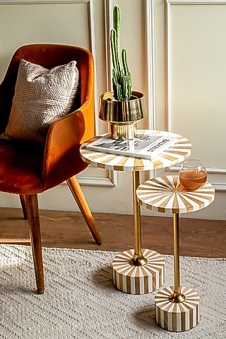 White & Gold Mild Steel Side Table by Logam