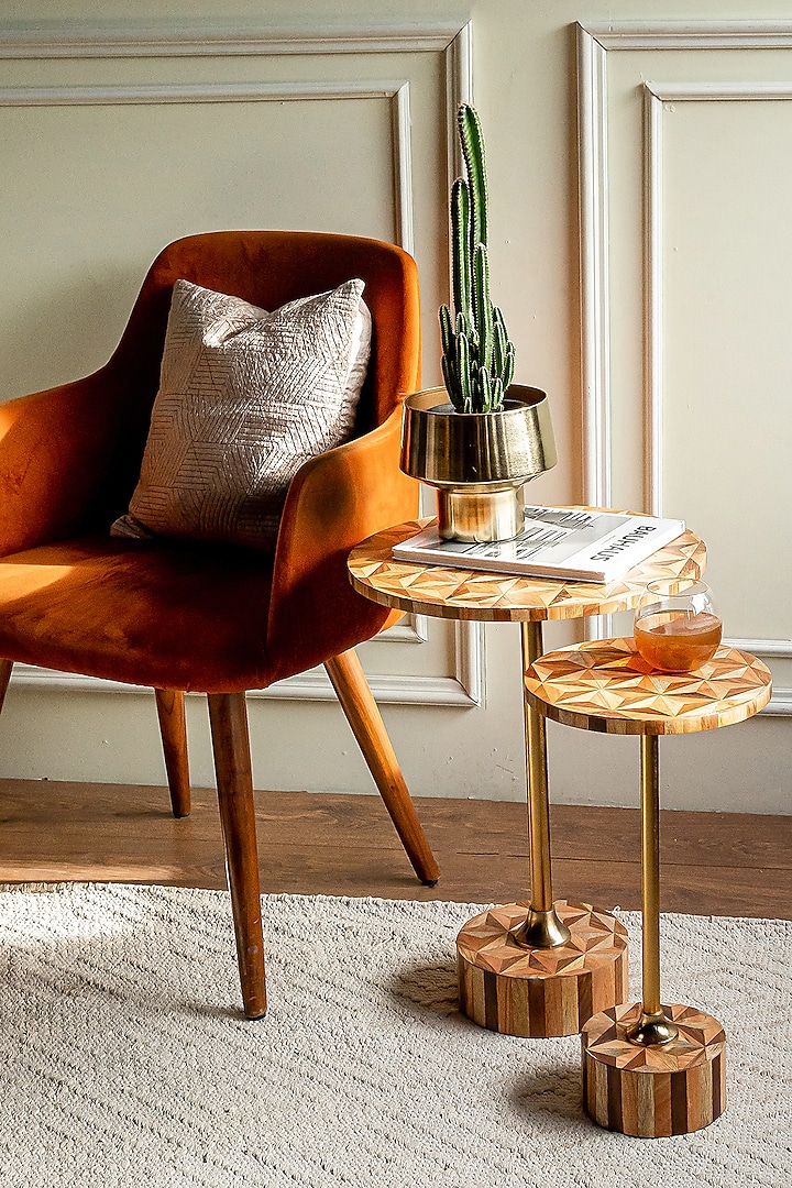 White & Gold Sheesham Wood Side Table by Logam at Pernia's Pop Up Shop