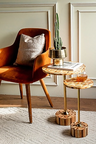 White & Gold Sheesham Wood Side Table by Logam