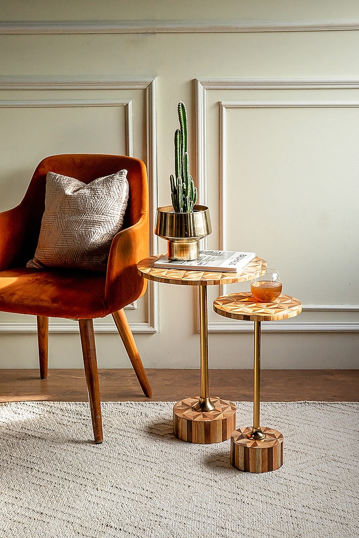 Brown & Gold Sheesham Wood Side Table Set by Logam at Pernia's Pop Up Shop