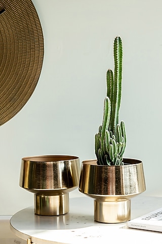 Shiny Gold Metal Planter by Logam