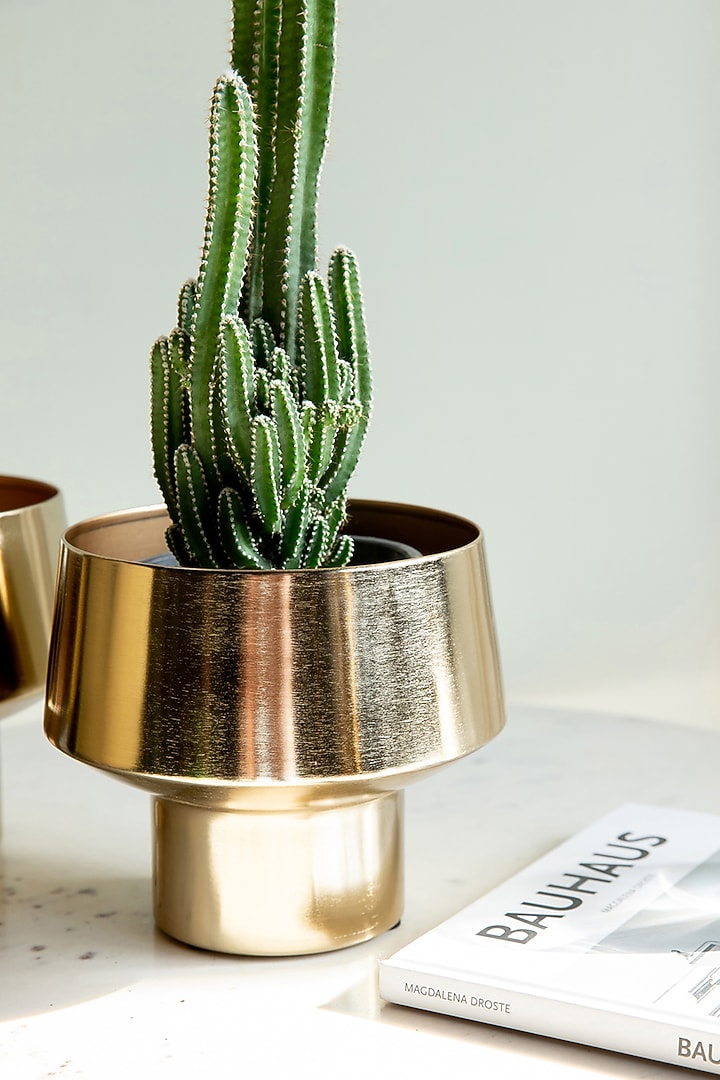 Shiny Gold Metal Planter by Logam at Pernia's Pop Up Shop