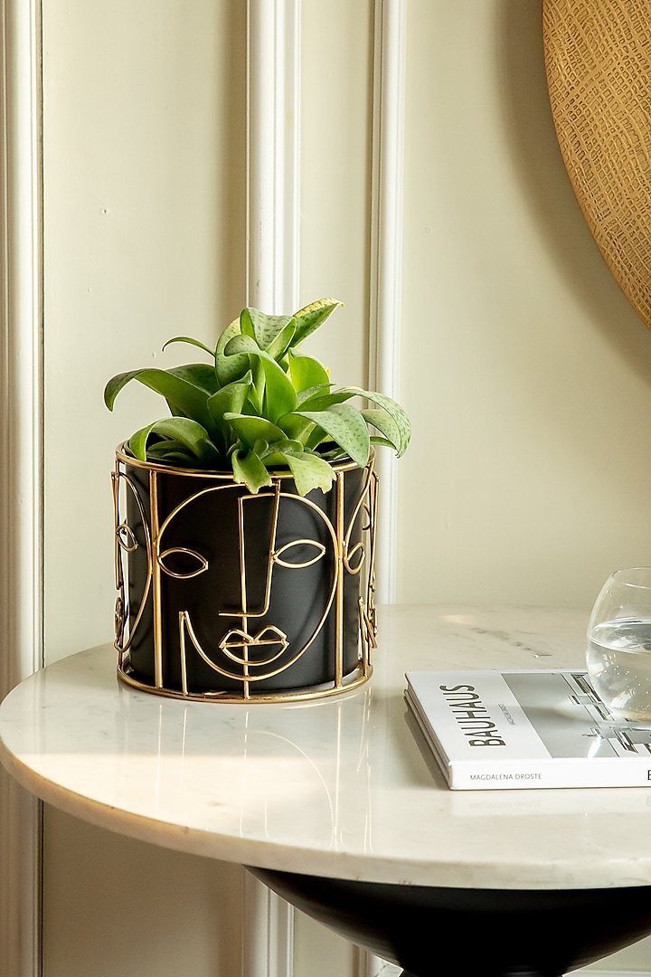 Black & Gold Metal Planter by Logam at Pernia's Pop Up Shop