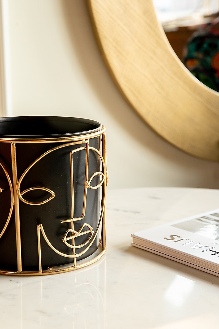 Black & Gold Metal Planter by Logam at Pernia's Pop Up Shop