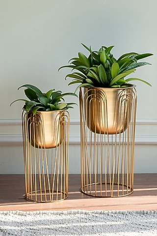 Gold Metal Planter Set by Logam