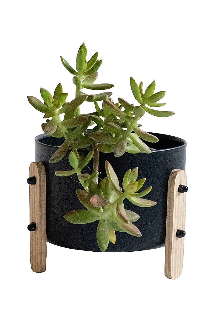 Black Mild Steel & Pine Wood Planter by Logam at Pernia's Pop Up Shop